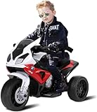 FUTADA Kids Ride on Motorcycle, 6V Electric Bike Toy w/ 3 Wheels, Headlight, Music, Foot Pedal, Battery Powered 3 Wheels Motorcycle Toy, Birthday Gift for Children Girls Boys (Red)