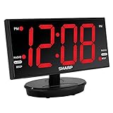 SHARP Digital Alarm Clock, 8.9' Extra Large LED Clock with Tilt and Swivel Display, AccuSet Automatically Sets The Time, Dual USB Charger Ports, FM Radio, 3 Level Adjustable Dimmer Brightness