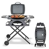 Hykolity Portable Stand-Up Propane Gas Grill, 12,000 BTU Outdoor BBQ Grill with Collapsible Cart, Camping Grill with Removable Side Tables and Built-in Thermometer for Outdoor Cooking, Tailgating