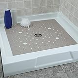 SlipX Solutions Accu-Fit Square Shower Mat, Extra Large 27'x27', Non-Slip Stall Mat for Elderly & Kids Standing Bath Tub Mat, Machine Washable, Suction Cups, Solid Tan
