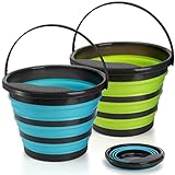 Pumtus 2 Pack Collapsible Bucket, 2.6 Gallon Foldable Round Tub with Removable Filter, Gardening Bucket for Watering Cleaning, Space Saving Outdoor Waterpot for Camping, Car Wash, Fishing Water Pail