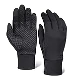 Running Gloves with Touch Screen - Black Winter Glove Liners for Texting, Cycling, Driving for Men & Women - Thin, Lightweight & Warm Cold Weather Thermal Sports Gloves - Two Finger Touchscreen Gloves