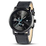 Infantry Black Leather Watches for Men Work Cool Men's Analog Wrist Watch Oversized Waterproof Chronograph Date Timer Quartz Wristwatch Minimalist Business Fashion Casual by MDC