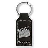 LaserGram Rectangle Keychain, Movie Clapperboard, Personalized Engraving Included (Black with Silver)