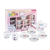 Porcelain Tea Set for Girls - Pink Ceramic Tea Cups with Pink Box - Tea Glass Toy for Kids and Girls Tea Party - Ideal Gift for Toddlers and Children's Ages 3 Years Old - Unicorn Design, 13 Pieces