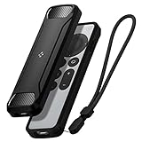 Spigen Rugged Armor Designed for Apple TV 4K 2021/2022 Siri Remote Case Cover with Shockproof Magnetic Technology and Wrist Strap (Metal Plate and Magnetic Included) - Black