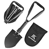 Extremus Trench Folding Camping Shovel, Military Emergency Shovel, Firefighting Shovel, Trenching Tool, Portable Shovel, Great for Backpacking, Carbon Steel Handle and Blade, Folds to 8”, Storage Bag