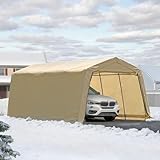 New Yard 10 x 20 ft. Heavy Duty All-Season Carport Canopy and Portable Garage Shelter with Steel Frame and Waterproof UV Cover and Zippered Roll-Up Doors for Cars, Trucks, and SUVs Beige Tan