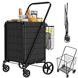 Yenntrss Folding Shopping Cart for Groceries, 220 LBS Large Grocery Cart with Removable Waterproof Oxford Liner, 360° Rolling Swivel Wheels, Heavy Duty Utility Cart for Groceries Laundry Luggage