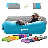 Nevlers 2 Pack Inflatable Loungers with Side Pockets and Matching Bag - Blue & Gray - Waterproof and Portable - Easy to Take to The Beach, Park, Pool, and as Camping Accessories