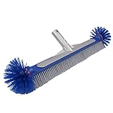Poolvio Professional 17.5' Floor & Wall Pool Cleaning Brush with Tough Around Nylon Bristles, EZ Clip Aluminum Handle- Easily Sweep from Walls, Floors, Steps