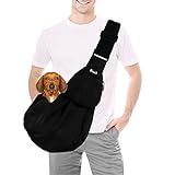SlowTon Dog Carrier Sling, Thick Padded Adjustable Shoulder Strap Dog Carriers for Small Dogs, Puppy Carrier Purse for Pet Cat with Front Zipper Pocket Safety Belt Machine Washable (Black L)