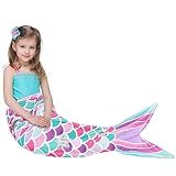 Mermaid Tail Blanket - Plush Mermaid Wearable Blanket for Girls Teens Soft Flannel Snuggle Blanket 55' x 24' (Pink)