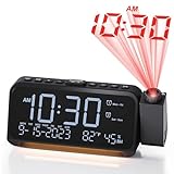 Projection Alarm Clock for Bedroom, Digital Clock Project on Ceiling Wall, Date and Day of Week, Temperature&Humidity, Dimmer, Dual Alarm with Weekday/Weekend, TypeC&USB Charger, Snooze&Battery Backup