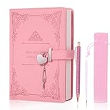 JiaoJiRen Heart-Shaped Lock diary with pen,A5 Size Soft PU Leather Locking Journal Personal Planner Writing Notebook Secret Notebook Gift for Adults,kids,Writers girls&women.(Pink).