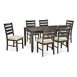 Signature Design by Ashley Rokane 20' Dining Room Table Set with 6 Upholstered Chairs, Brown