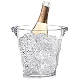 Dicunoy Ice Bucket, 4 Liter Plastic Champagne Bucket Chiller, Thick Clear Beverage Tubs with Handle, Thick Wine Cooler Bucket for Bar, Home, Parties, for 2 Wine or Champagne Bottles