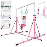 FC FUNCHEER FCfuncheer Foldable Gymnastics kip Bar,Adjustable from 3' to 5',3-12 Ages, Kids Girls Home Training bar with Rings & Swing,Stable Structure,Foldable in Seconds,Weight Capacity 250 LBS …