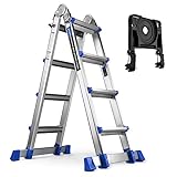 HBTower Ladder, A Frame 4 Step Extension Ladder, 17 Ft Multi Position Ladder with Removable Tool Tray and Stabilizer Bar, 330 lbs Capacity Telescoping Ladder for Household and Outdoor Work