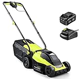 Cordless Lawn Mower, SnapFresh 14in Brushless Electric Lawn Mower w/ 2-in-1 Grass Bag, 20V 4.0Ah Battery & Charger, 2 Cutting Heights Adjustable, Walk-Behind Push Lawn Mower for Garden & Yard