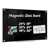 AMUSIGHT Black Dry Erase Board, 48'' x 36'' Magnetic Large Black Glass Board Frameless Wall Mounted Black Glass Whiteboard for Office, School & Home with 1 Acrylic Marker Tray & 3 Strong Magnet