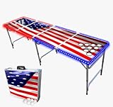 PartyPong 8-Foot Professional Beer Pong Table w/Cup Holes, LED Lights & Pong Balls - America Edition