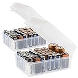 GlossyEnd Set of 2, 37 Slot Multi Battery Storage Box, Battery Storage Case, Battery Holder, Stores: 15 AA Batteries, 12 AAA Batteries, 6 C Batteries, 2 D Batteries and 2 9V Batteries, Clear