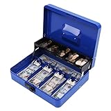xydled Metal Cash Box, Cash Box with Money Tray and Combination Lock, Storage Box, Blue,4 Bill / 5 Coin Slots,11.8' x 9.5' x 3.5',Blue