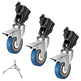NEEWER Professional Swivel Caster Wheel Set 3 Pack, 360° Rotation Rubber Wheel with Durable Iron Construction Foot Brake Lock, Suitable for Heavy Duty Light Stand with ø0.9'/22mm Legs, ST001