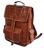DHK Leather Backpack Vintage Laptop Bookbag for Women Men Travel Rucksack Bag 16 INCH