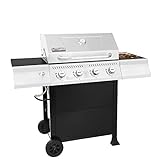 Royal Gourmet GA4400T Stainless Steel 4-Burner BBQ Liquid Propane Gas Grill, 40,000 BTU Cart Style Perfect Patio Garden Picnic Backyard Barbecue Grill with Side Tables
