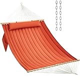 CHULIM Double Quilted Fabric Hammock with Hardwood Spreader Bars and Pillow 450 LBS Capacity 2 Person Hammock Large Hammock for Outdoor Patio Backyard Poolside - Terracotta