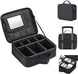 Travel Makeup Bag with Mirror, Cosmetics Organizer Bag, Travel Makeup Train Case & Adjustable Dividers, Professional Cosmetic Accessories Case, Portable Travel Case Waterproof and Durable (Black)