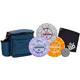 Dynamic Disc Golf Starter Set with Bag - Includes Frisbee Golf Bag, Driver, Midrange, Putter, Towel, & Mini Disc Golf Equipment (Midnight Blue) (3 Discs)