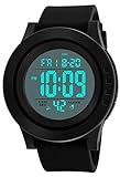 CakCity Mens Digital Sports Watch with Large Face and Large Number, Alarm, Waterproof Stopwatch, Black