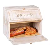 HOMEKOKO Vintage Double Layer Large Bread Box for Kitchen Counter, Retro Design Vintage Wooden Large Capacity Bread Storage Bin (Vintage White)