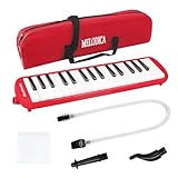 Soulmate 32 Keys Melodica Instrument, Air Piano Keyboard Soprano Melodica Musical Instrument with Soft Long Tubes, Short Mouthpieces and Carrying Bag for Beginners Adults Gift, Red