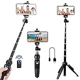 Portable 40 Inch Aluminum Alloy Selfie Stick Phone Tripod with Wireless Remote Shutter Compatible with iPhone 13 12 11 pro Xs Max Xr X 8 7 6 Plus, Android Samsung Smartphone