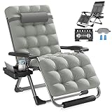 Slendor Oversized Zero Gravity Chair 29In,Gravity Recliner Chair for Indoor Outdoor,XL Padded Patio Lounge Chair with Headrest, Upgrade Aluminum Alloy Lock, Cup Holder,Support 500lbs,Grey