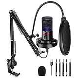 NEEWER USB Gaming Microphone, Plug&Play One Click Mute and Gain, Computer Condenser Microphone for PC MAC, Upgraded Boom Stand Shock Mount Cool Lighting for Streaming Twitch Online Chat (CM20)