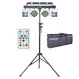 DJ Lights with Stand, 5 in 1 Party Lights DJ Disco Lights for Parties Indoor, Sound Activated Mobile Stage Lighting System with DMX& Remote Control, Disco Ball Stage LED Par Light with Bag for Bar Gig