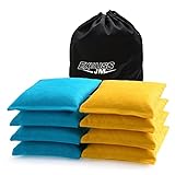 JMEXSUSS Weather Resistant Standard Corn Hole Bags, Set of 8 Regulation Cornhole Bags for Tossing Game,Corn Hole Beans Bags with Tote Bag（Light Blue Yellow）