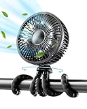 Gaiatop Baby Stroller Fan, 4000mAh Oscillating Mini Portable Fan with Lights, 4 Speeds Battery Operated 360° Rotate Flexible Tripod Small Clip On Handheld Desk Fan for Car Seat Crib Travel Black
