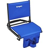 Homgava Folding Stadium Seat for Bleacher with Back Support, Collapsible Bleacher Seat with Cup Holders, Wide Portable Stadium Seat Chair with Shoulder Strap for Outdoor Benches, 1 Set,Blue