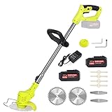 Battery Weed Wacker Brush Cutter Battery Powered with 2Pcs 36Tv 4A Battery,Cordless Brush Cutter Electric Weed Eater with 9Blades,Weed Trimmer for Lawn,Garden,Yard,Bush Trimming&Pruning,Lightweight