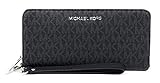 Michael Kors Jet Set Travel Continental Zip Around Leather Wallet Wristlet (Black PVC/Silver Hardware)