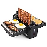HomeCraft FBG2 Nonstick Electric Bacon Press & Griddle, Cooks 6 Pieces, Perfect for Eggs, Sausage, Pancakes, Hashbrowns, 6-Slice, Black