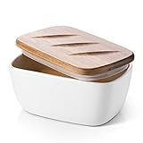 DOWAN 6.5' Large Butter Dish - Ceramic Butter Dish with Lid for Countertop - White Butter Keeper Holds Up to 3 Sticks - Butter Holder and Container with High-Quality Silicone Sealing