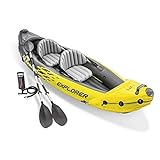 Intex Explorer K2 2 Person Inflatable Kayak Set with Comfortable Backrest, Aluminum Oars, and High Output Air Pump for Fast Inflation, Yellow