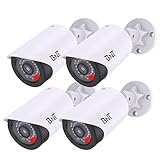 BNT Dummy Fake Security Camera, with One Red LED Light at Night, for Home and Businesses Security Indoor/Outdoor (4 Pack, White)